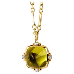 Syna Yellow Gold Lemon Quartz Sugarloaf Pendant with Diamonds