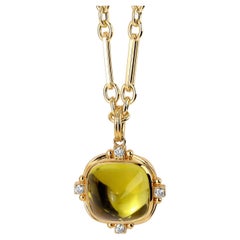Syna Yellow Gold Lemon Quartz Sugarloaf Pendant with Diamonds