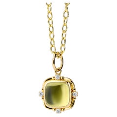 Syna Yellow Gold Lemon Quartz Sugarloaf Pendant with Diamonds