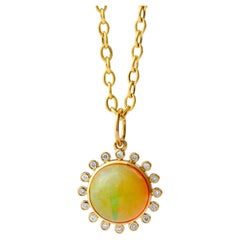 Syna Yellow Gold Limited Edition Exotic Ethiopian Opal Pendant with Diamonds