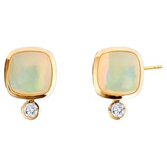 Syna Yellow Gold Limited Edition Opal Sugarloaf Earrings with Diamonds
