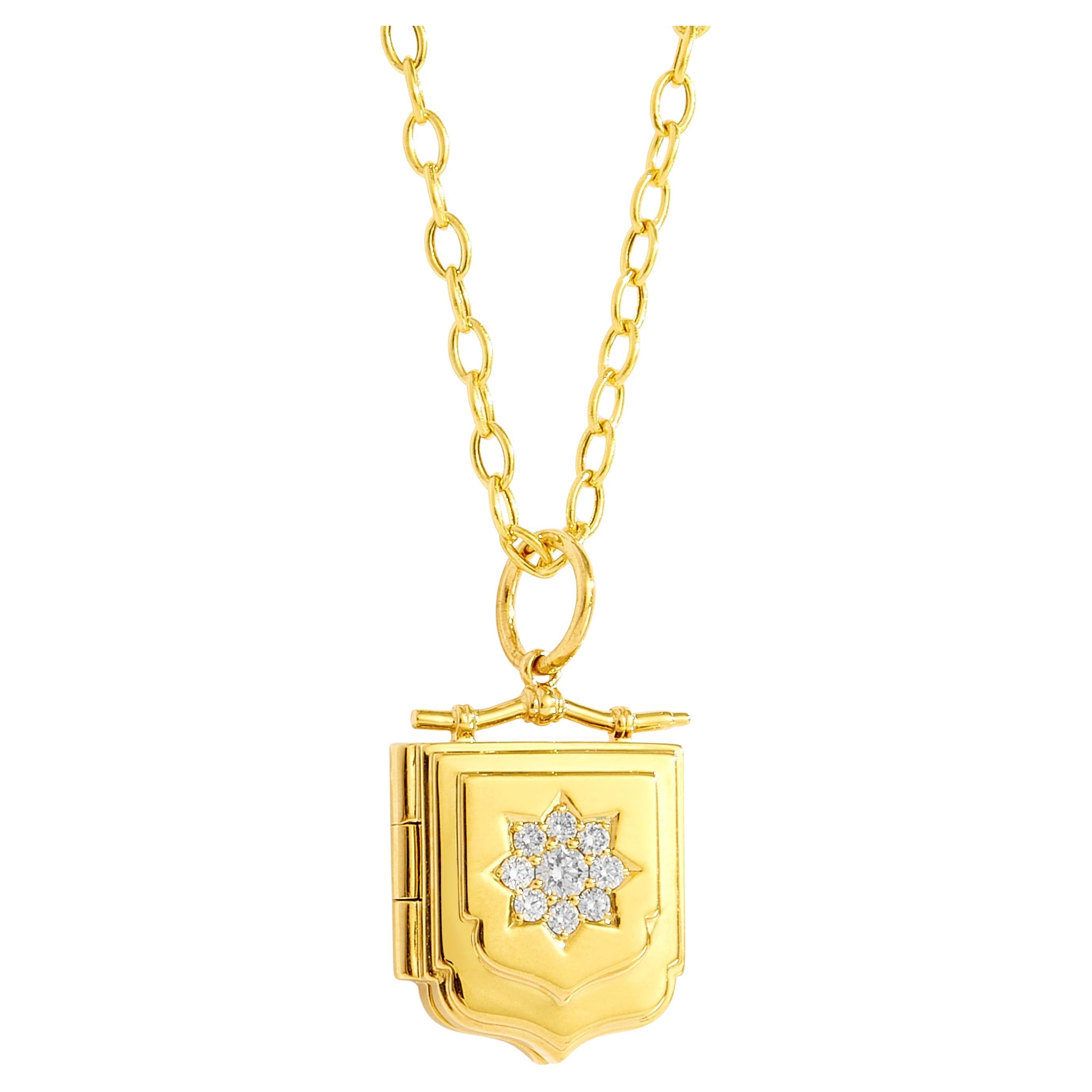 Syna Yellow Gold Locket Pendant with Diamonds For Sale