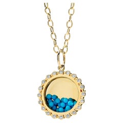 Syna Yellow Gold Locket with Crystal, Turquoise and Champagne Diamonds