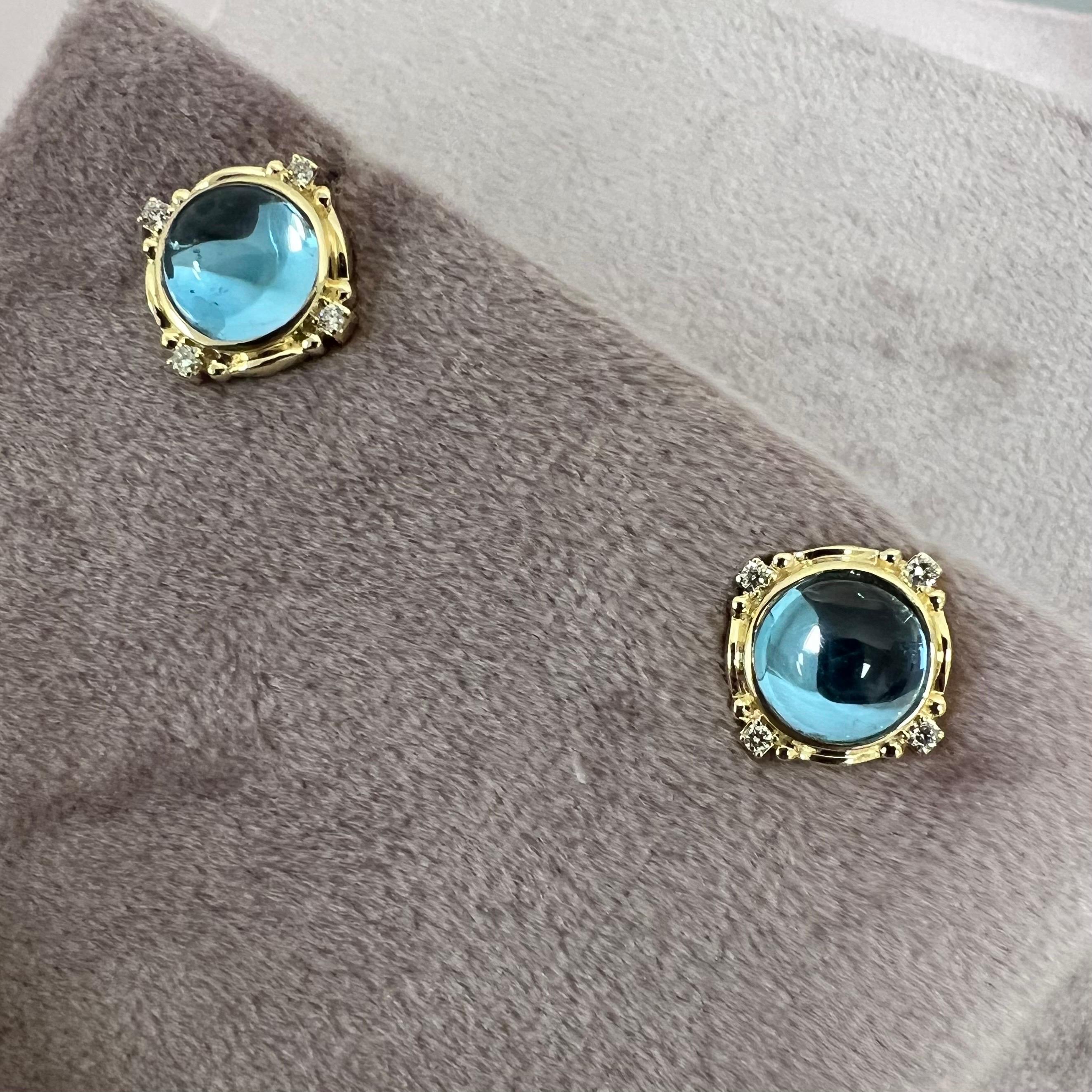 Contemporary Syna Yellow Gold London Blue Topaz Earrings with Diamonds For Sale