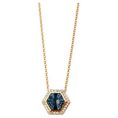 Syna Gelbgold London Blauer Topas Hex Halskette mit Diamanten