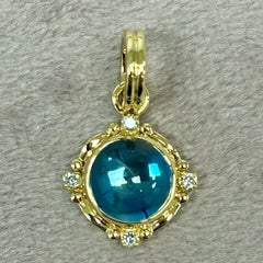 Syna Yellow Gold London Blue Topaz Pendant with Diamonds