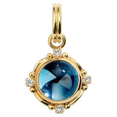 Syna Yellow Gold London Blue Topaz Pendant with Diamonds