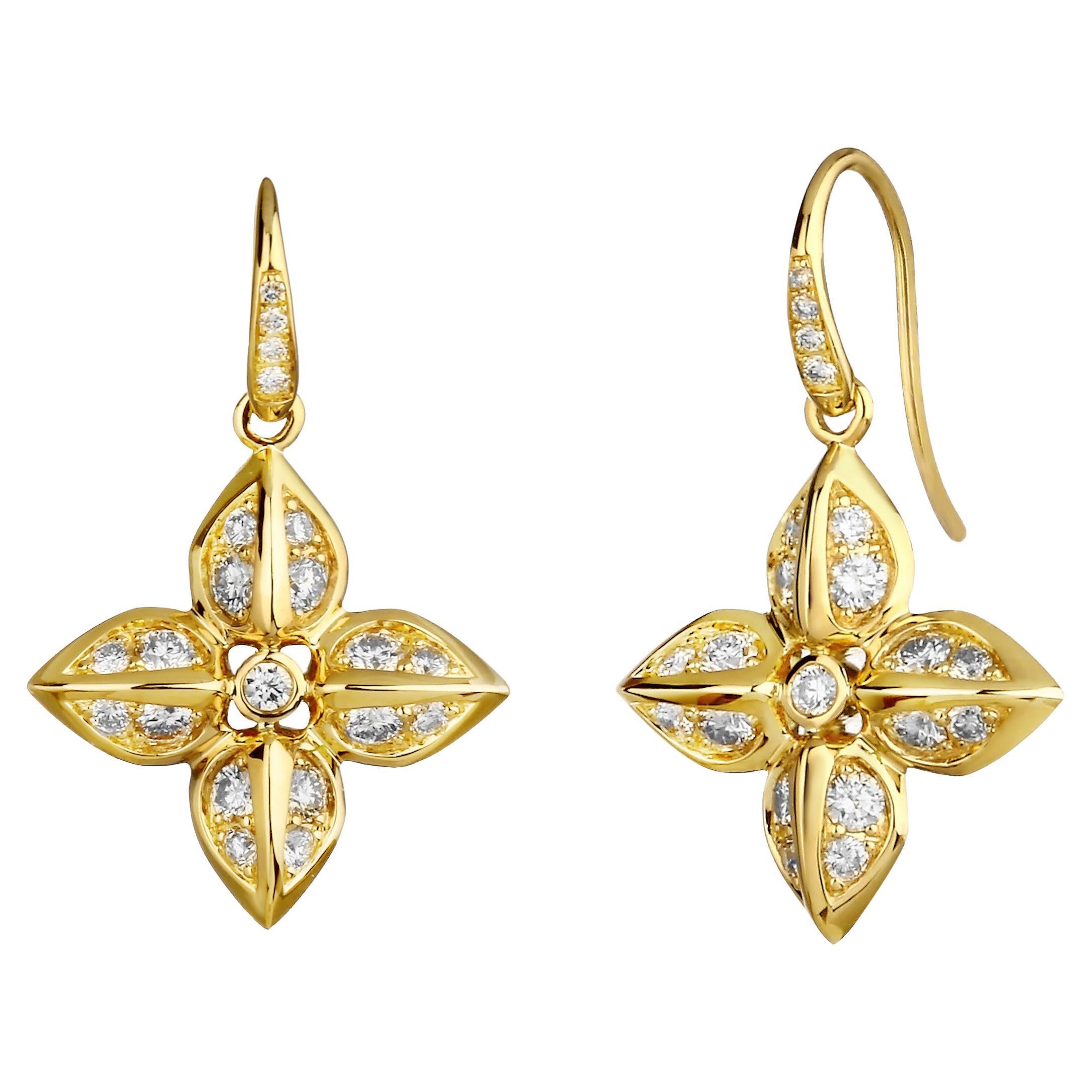 Syna Yellow Gold Love Flower Earrings with Diamonds