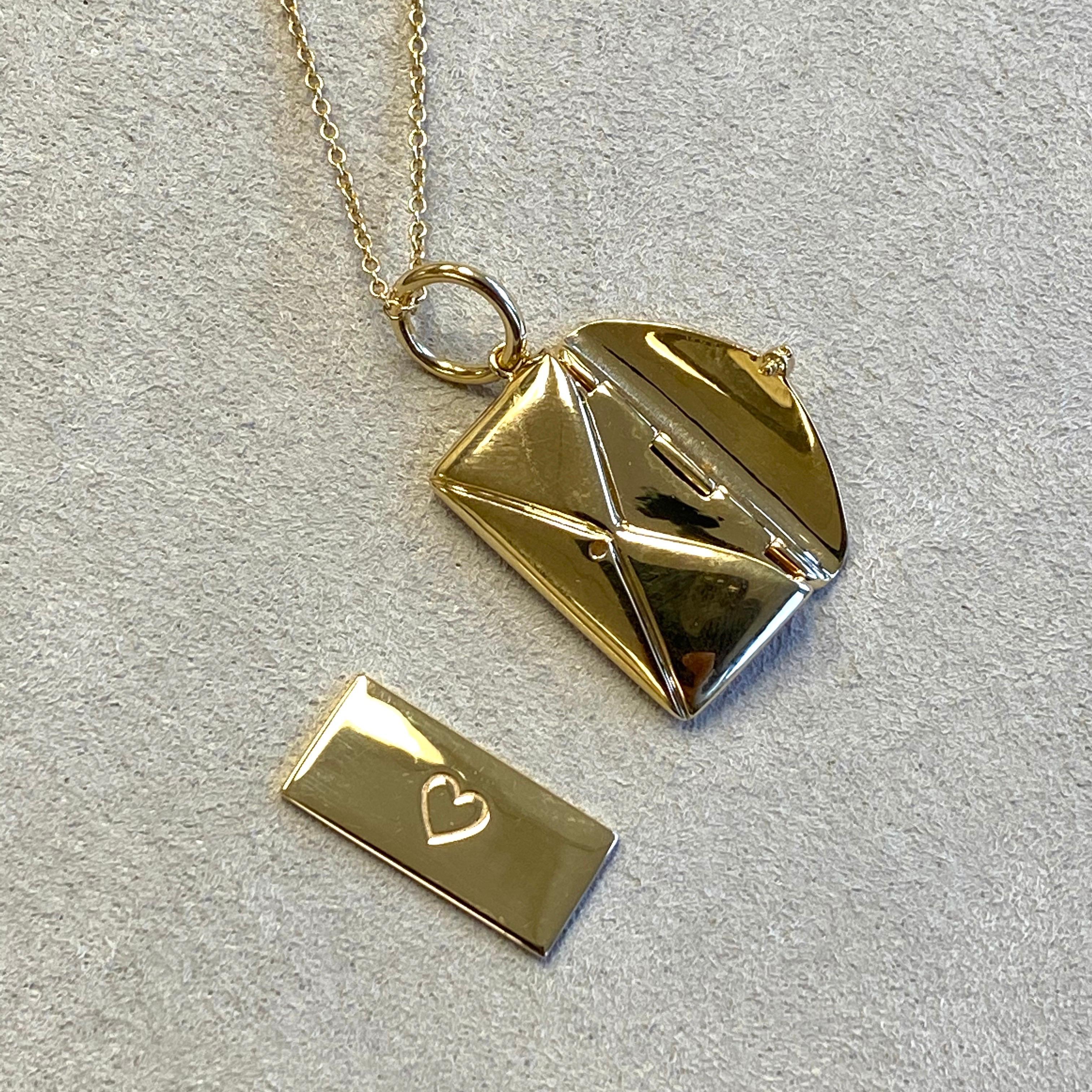 Syna Yellow Gold Love Letter Pendant with Diamond In New Condition For Sale In Fort Lee, NJ