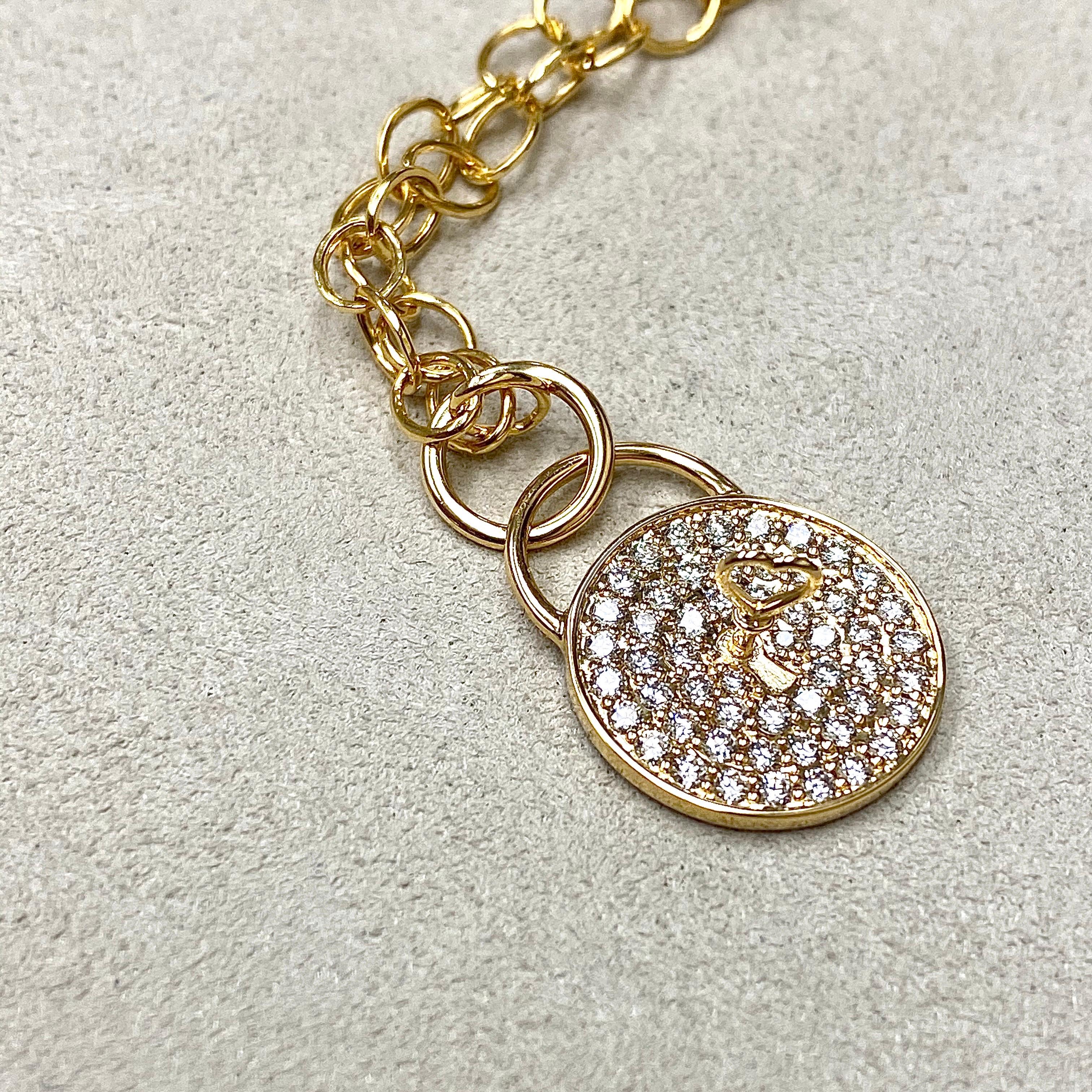 Round Cut Syna Yellow Gold Love Locked Pendant with Champagne Diamonds