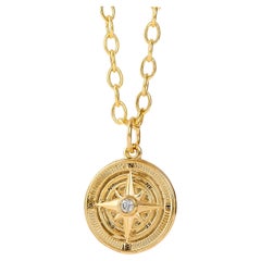 Syna Yellow Gold Maritime Compass Pendant with Champagne Diamond