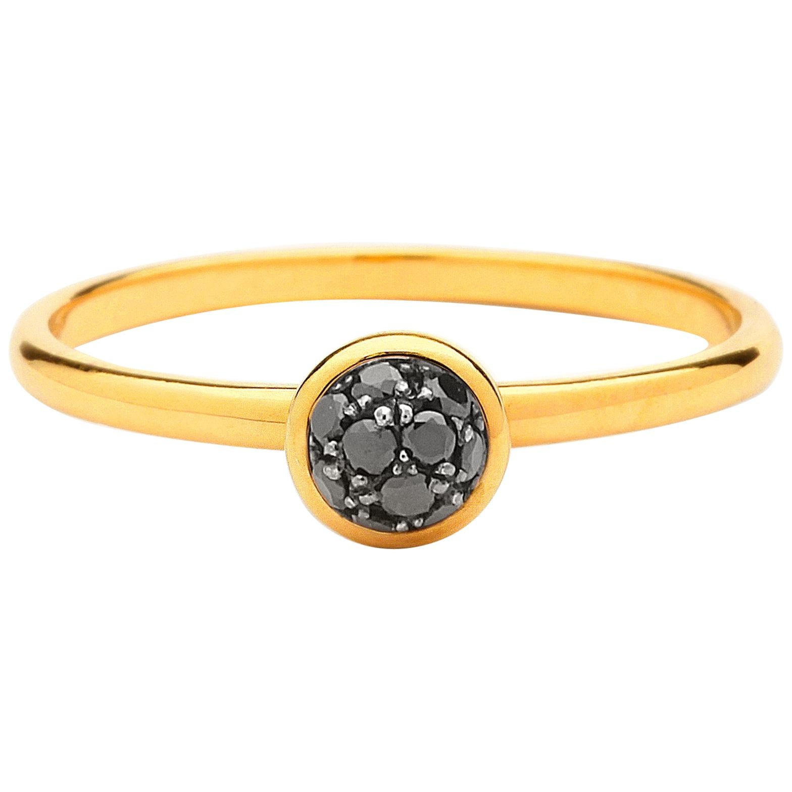 Syna Yellow Gold Mini Black Diamond Pave Ring For Sale