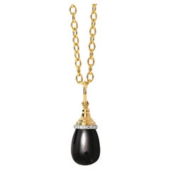 Syna Yellow Gold Mini Black Onyx Drop Pendant with Diamonds