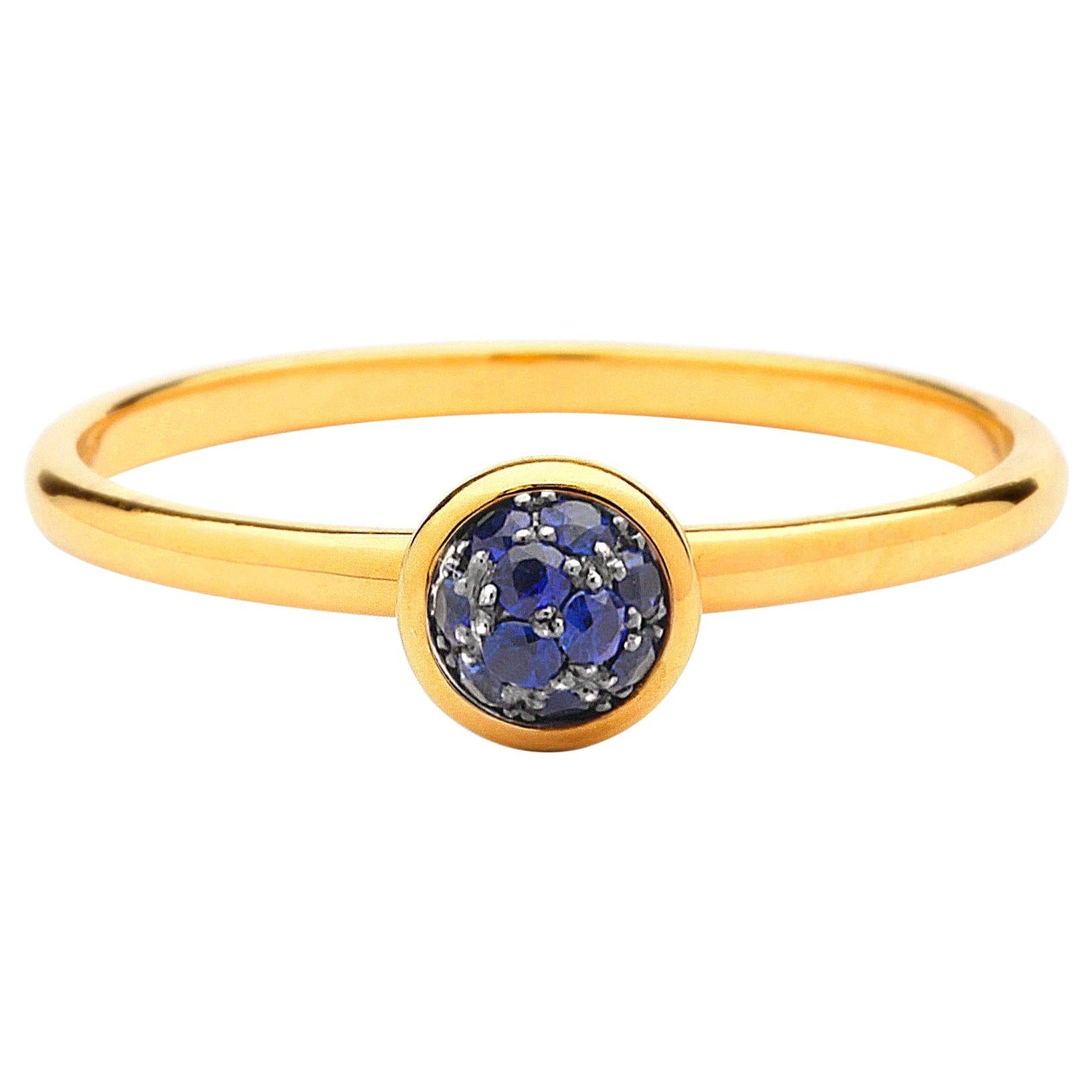 Syna Yellow Gold Mini Blue Sapphire Pave Ring For Sale