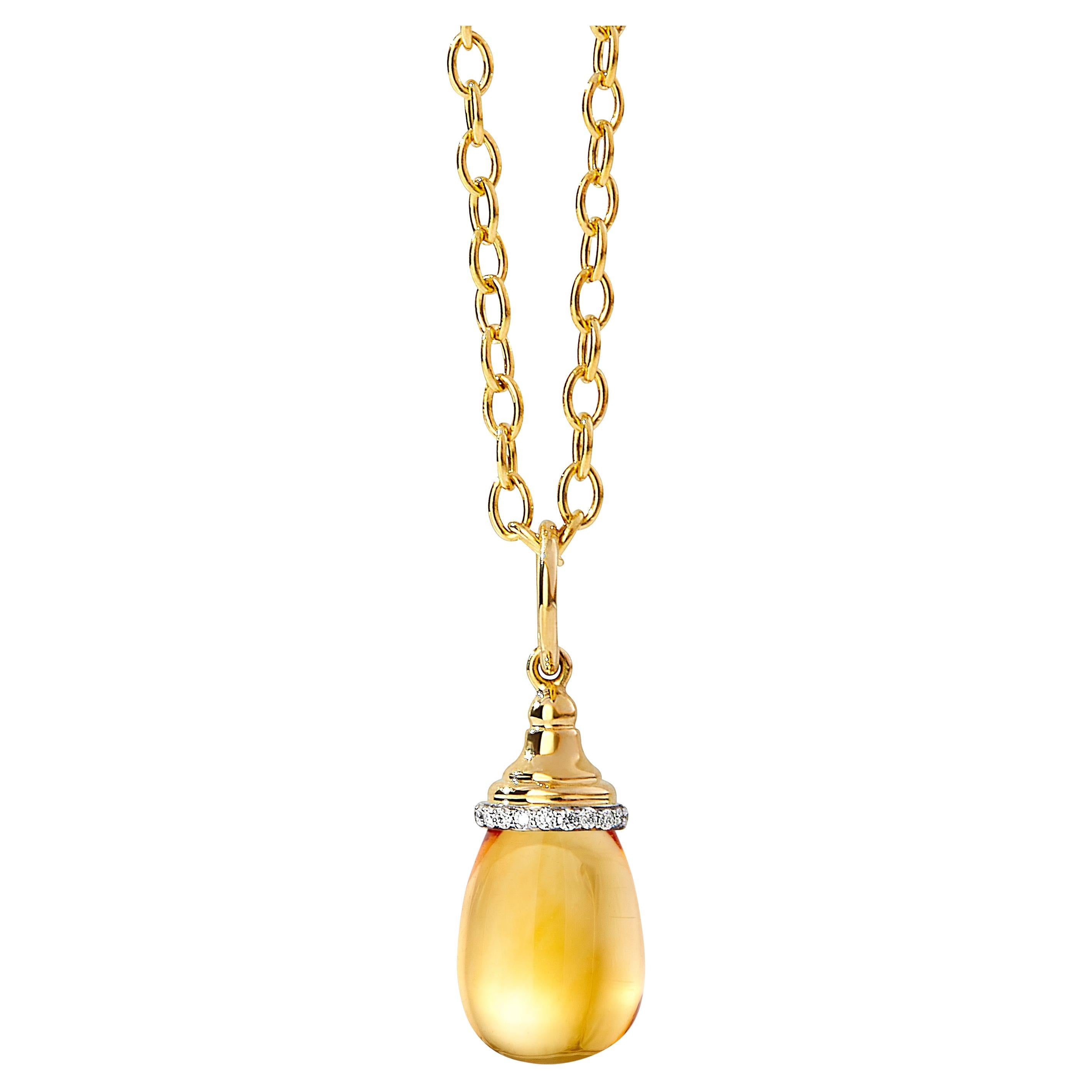 Syna Yellow Gold Mini Citrine Drop Pendant with Diamonds