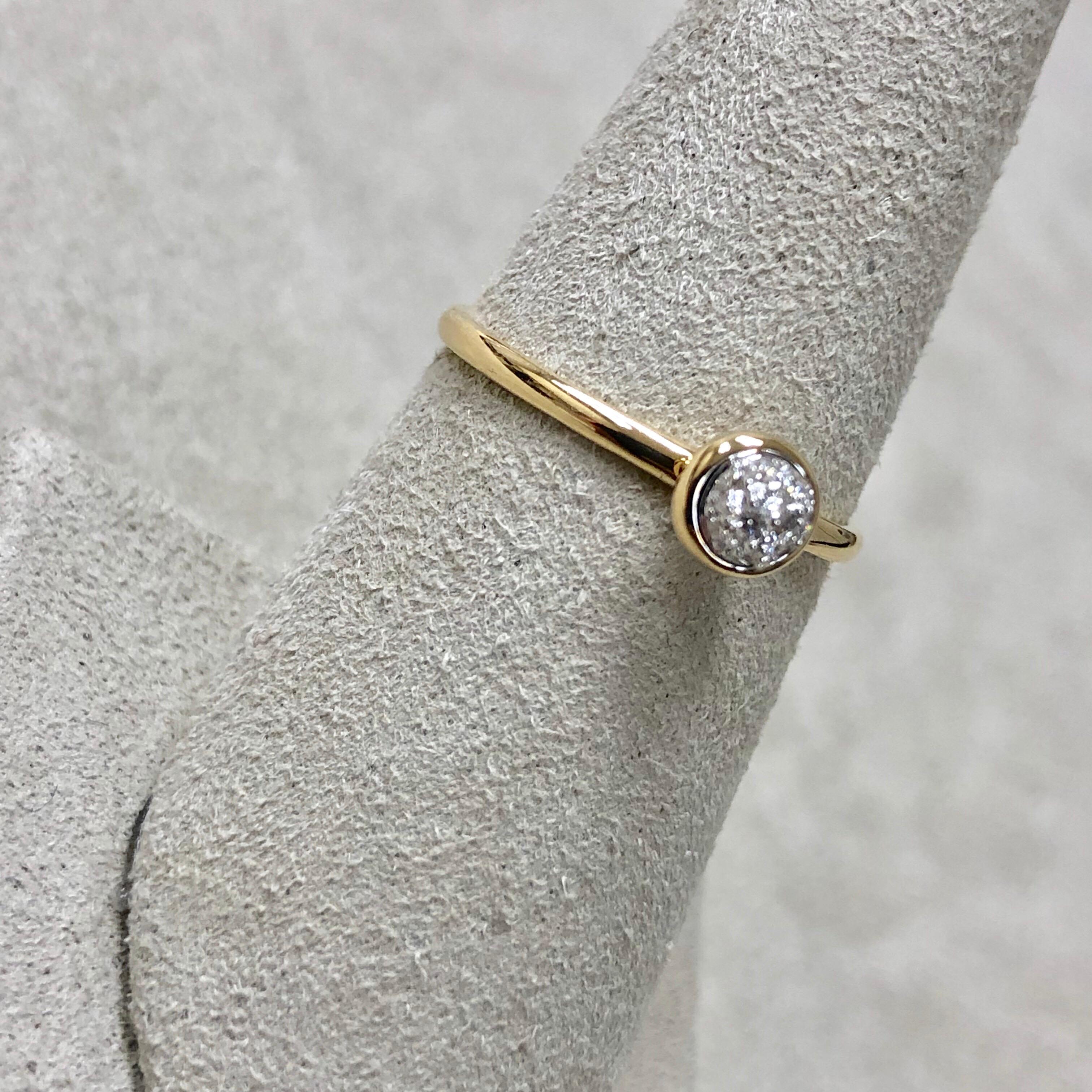Created in 18 karat yellow gold
Diamonds 0.10 cts approx
Diamond pave ring 5 mm diameter approx
Ring size US 6.5, can be sized upon request.

Shimmering in 18 karat yellow gold, this diamond-paved ring is accented with 0.10 carats of glittering