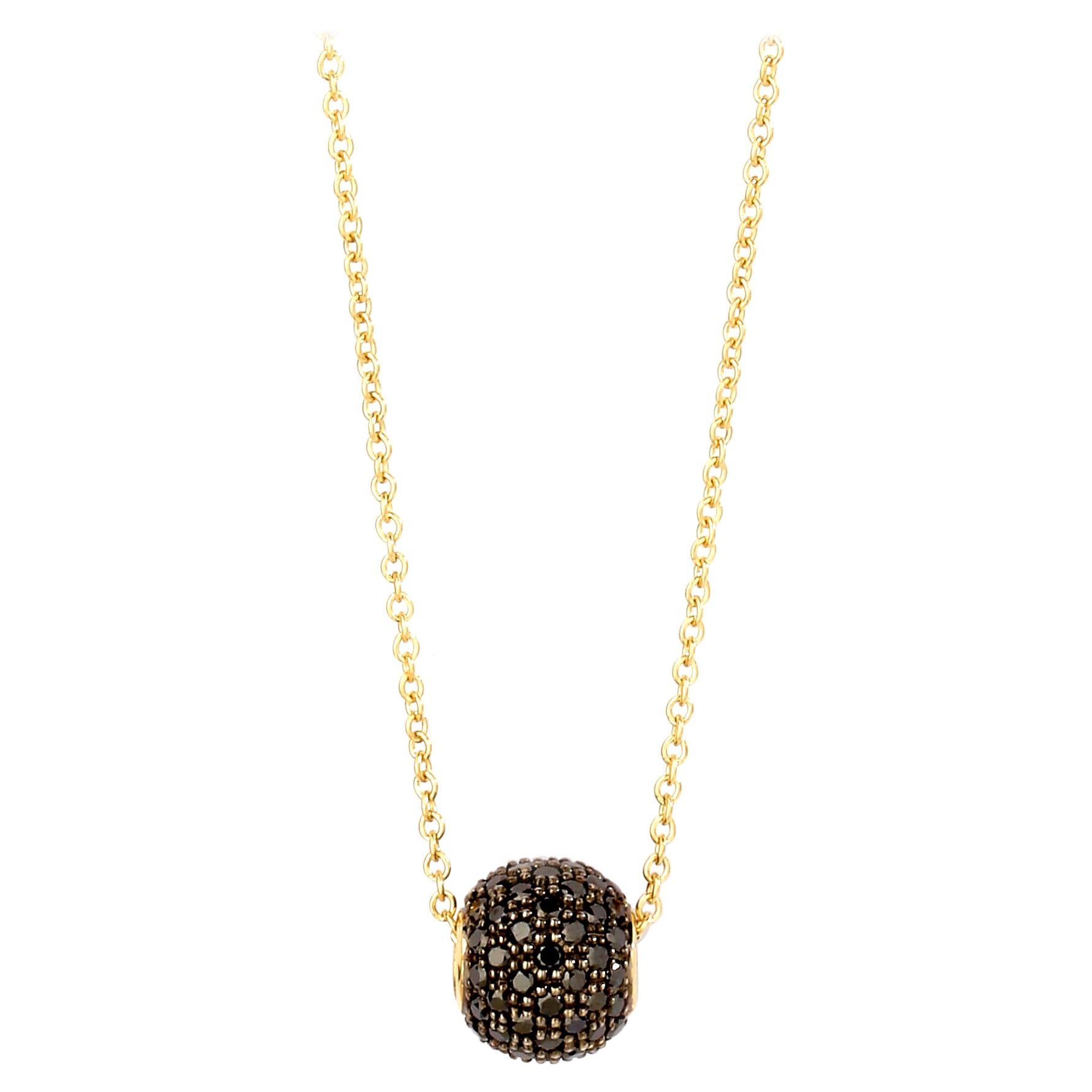 Syna Yellow Gold Mini Pave Bead Necklace with Black Diamonds