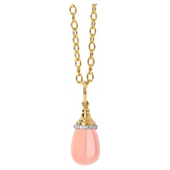 Syna Yellow Gold Mini Pink Chalcedony Drop Pendant with Diamonds