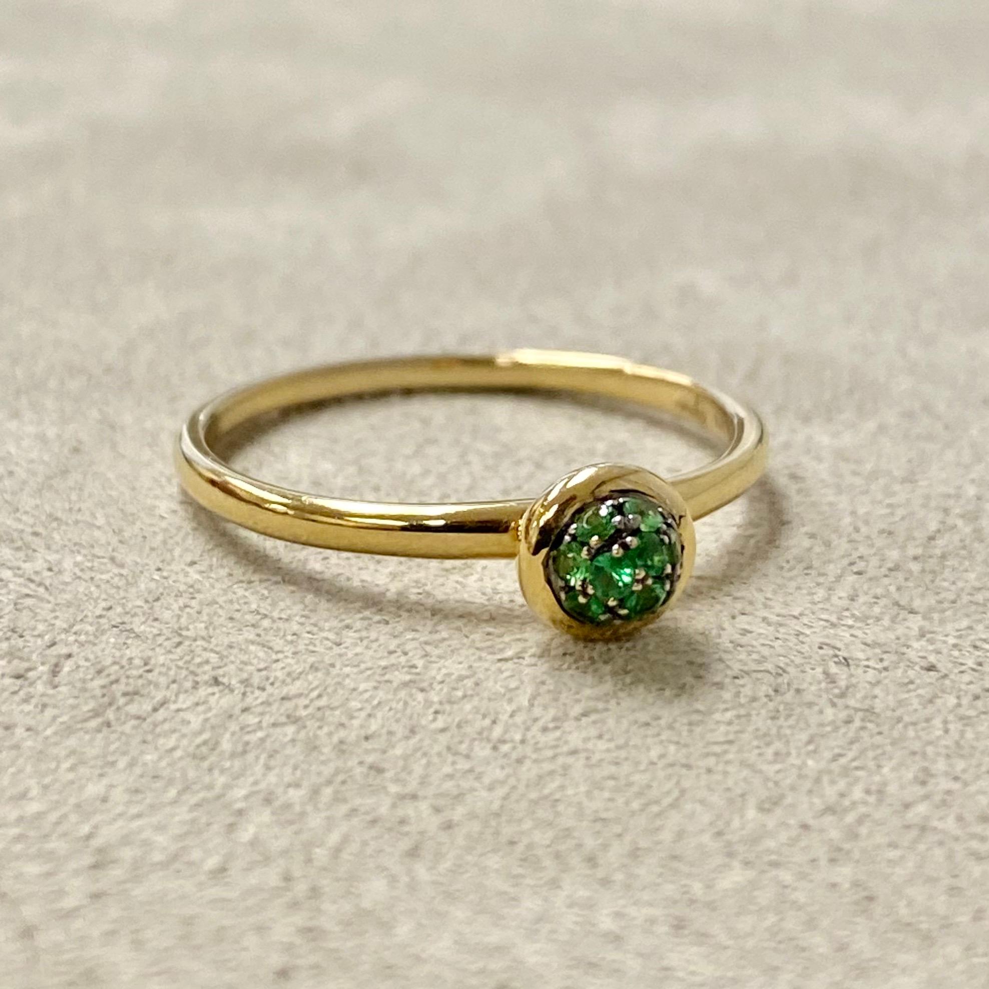Created in 18 karat yellow gold
Tsavorite 0.10 carat approx.
Tsavorite pave ring 5 mm diameter approx.
Ring size US 6.5, can be sized upon request.


About the Designers ~ Dharmesh & Namrata

Drawing inspiration from little things, Dharmesh &