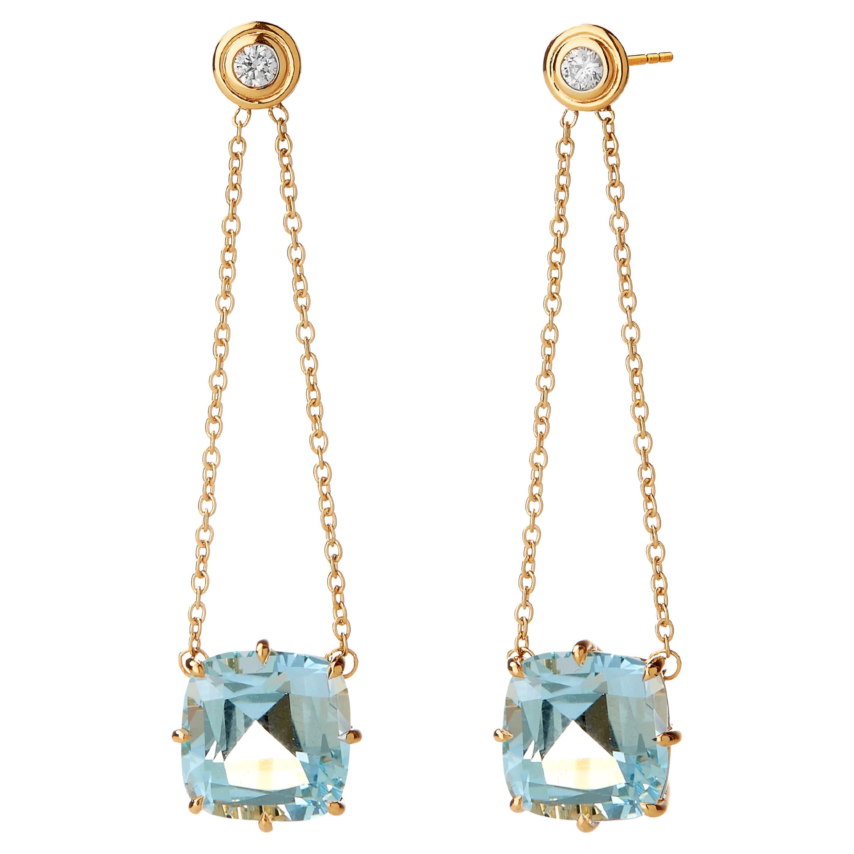 Syna Yellow Gold Mogul Chain Earrings with Blue Topaz and Champagne Diamonds