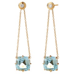 Syna Yellow Gold Mogul Chain Earrings with Blue Topaz and Champagne Diamonds