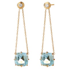 Syna Yellow Gold Mogul Chain Earrings with Blue Topaz and Champagne Diamonds