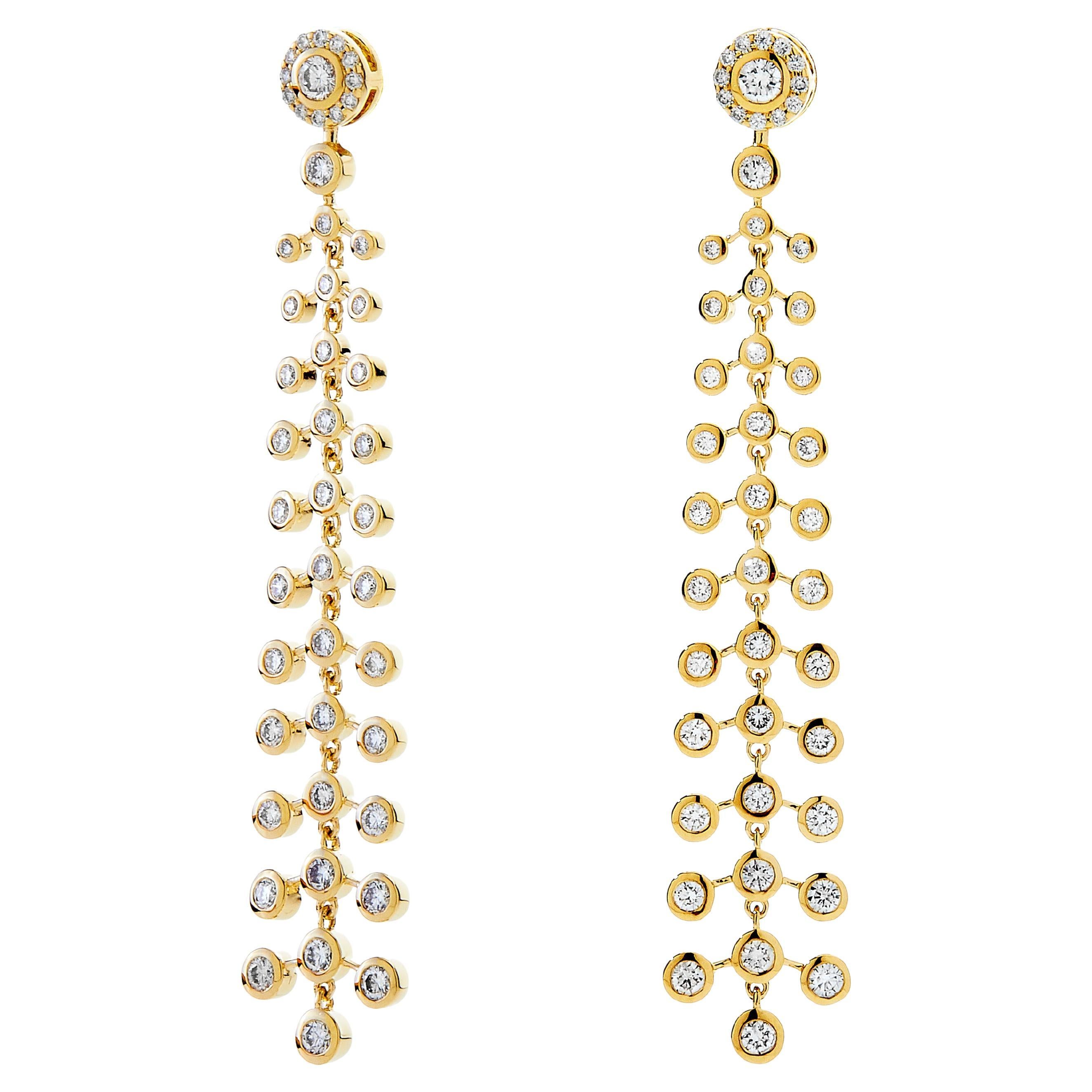 Syna Yellow Gold Mogul Chandelier Earrings with Diamonds For Sale
