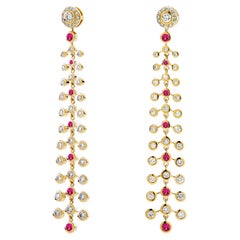 Syna Yellow Gold Mogul Chandelier Earrings with Rubies and Diamonds