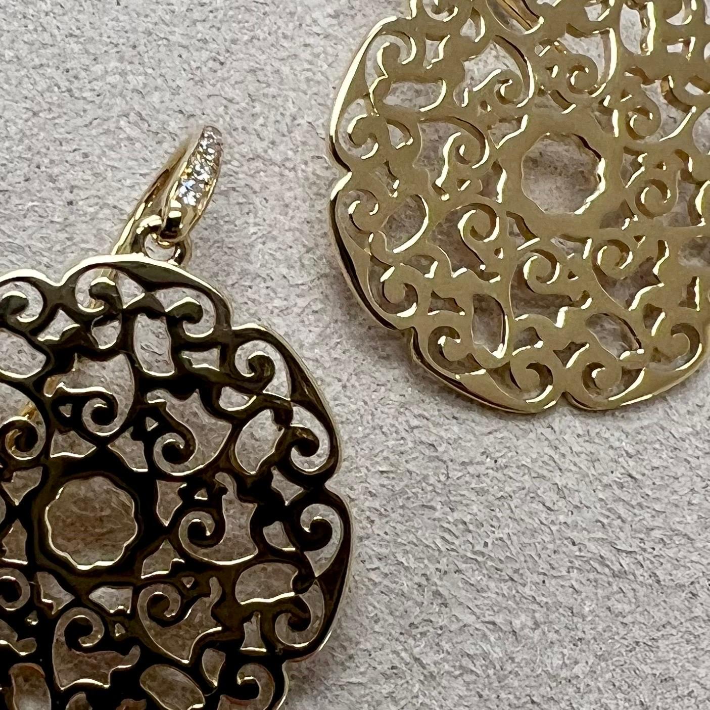 Contemporary Syna Yellow Gold Mogul Earrings with Champagne Diamonds For Sale