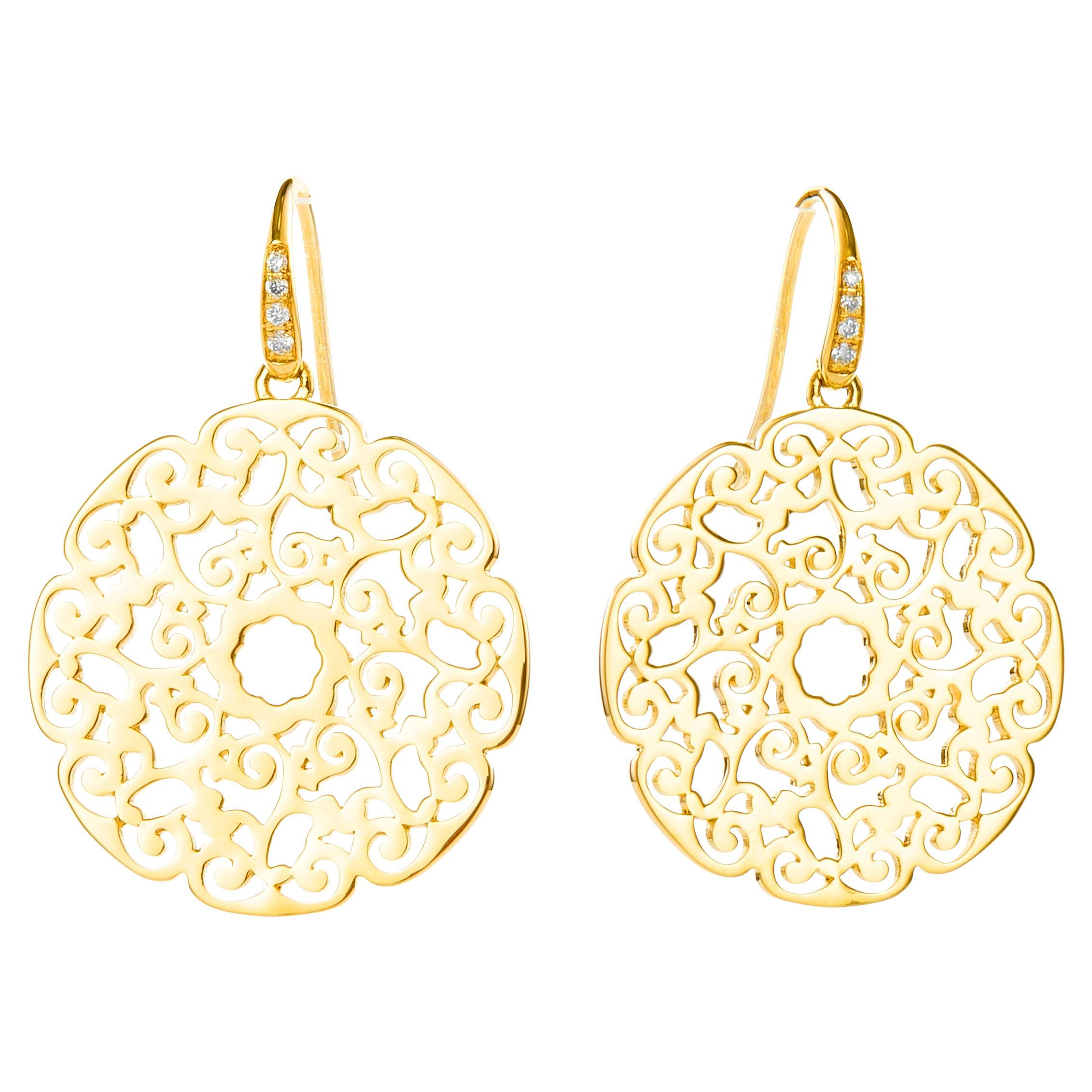 Syna Yellow Gold Mogul Earrings with Champagne Diamonds For Sale