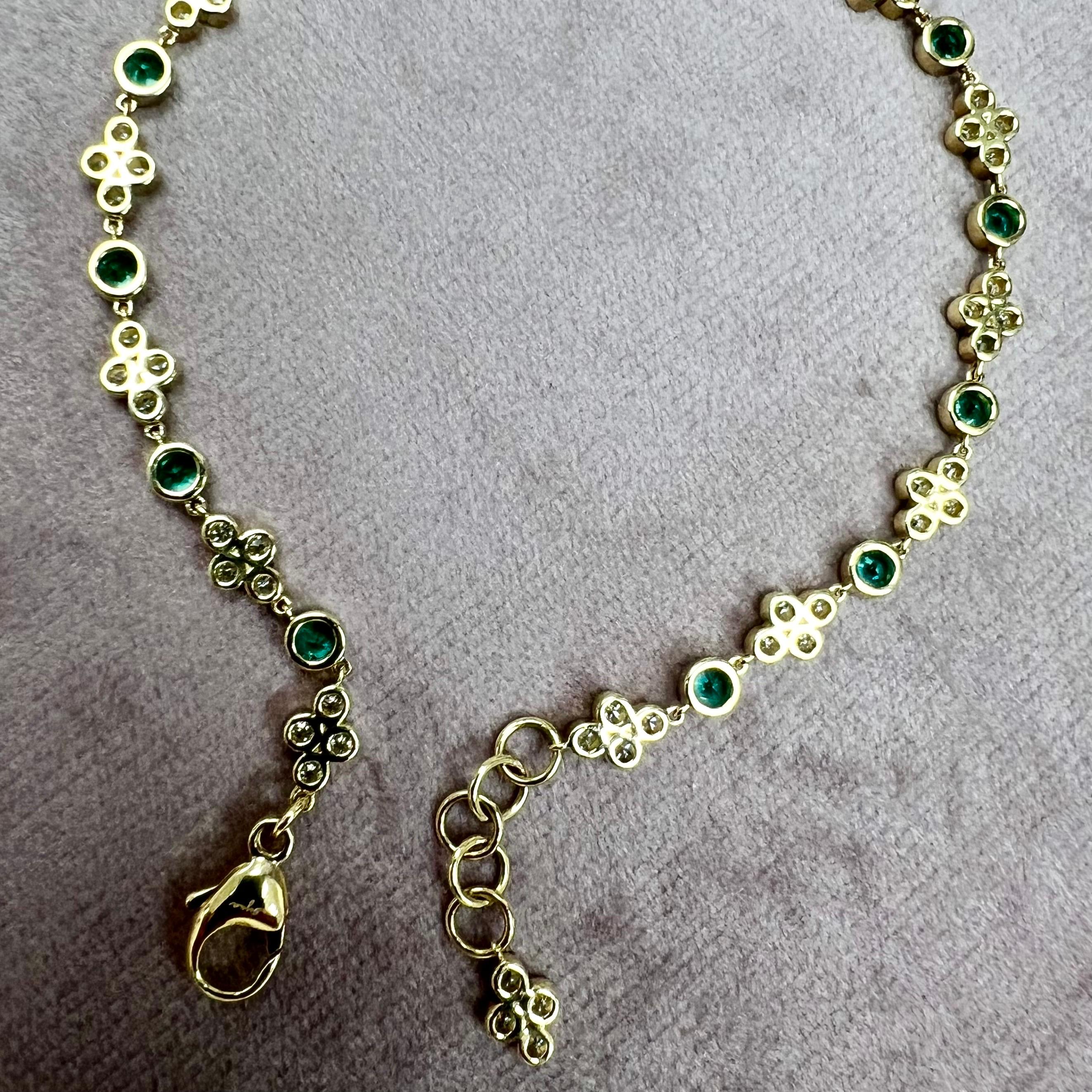 Mixed Cut Syna Yellow Gold Mogul Emeralds and Diamonds Bracelet For Sale
