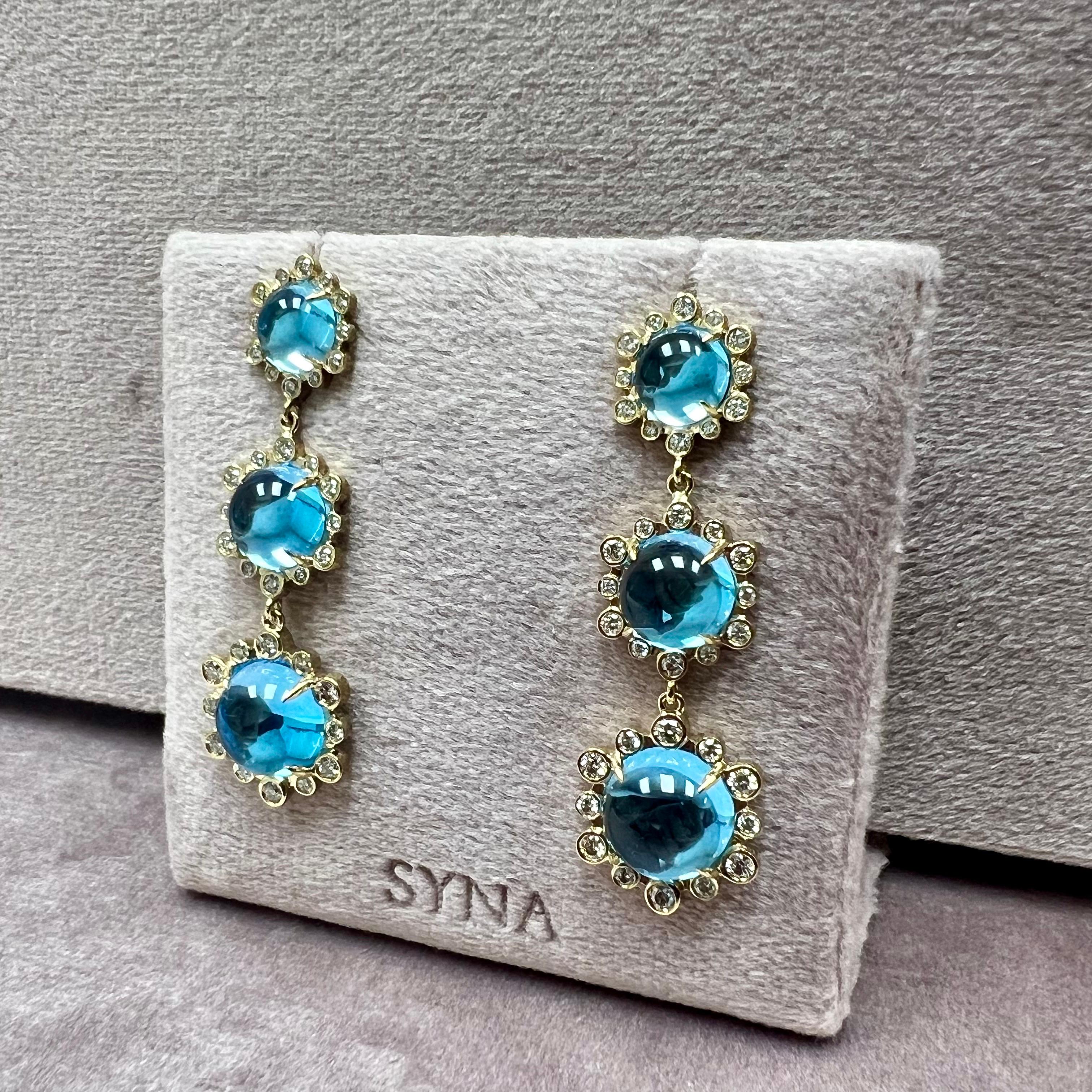 Contemporary Syna Yellow Gold Mogul Hex Earrings with Blue Topaz and Diamonds For Sale