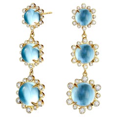 Syna Yellow Gold Mogul Hex Earrings with Blue Topaz and Diamonds