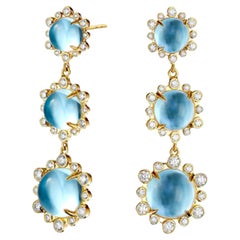 Syna Boucles d'oreilles Mogul Hex en or jaune avec topaze bleue et diamants