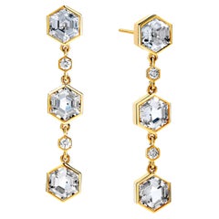 Syna Yellow Gold Mogul Hex Rock Crystal Earrings with Diamonds