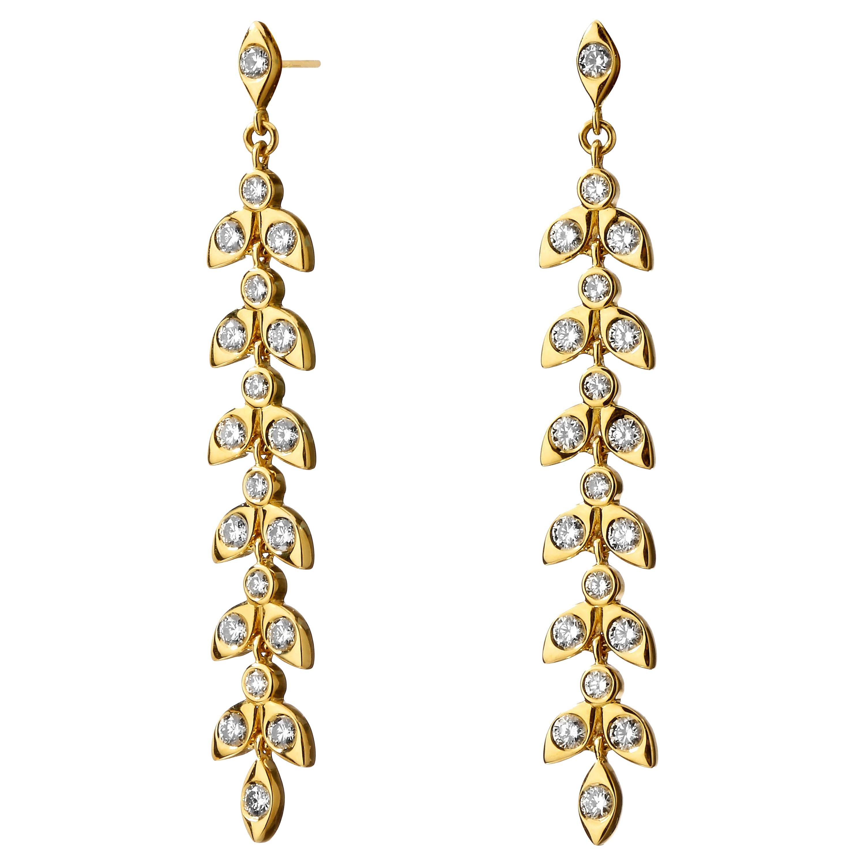 Syna Yellow Gold Mogul Leaf Diamond Earrings For Sale