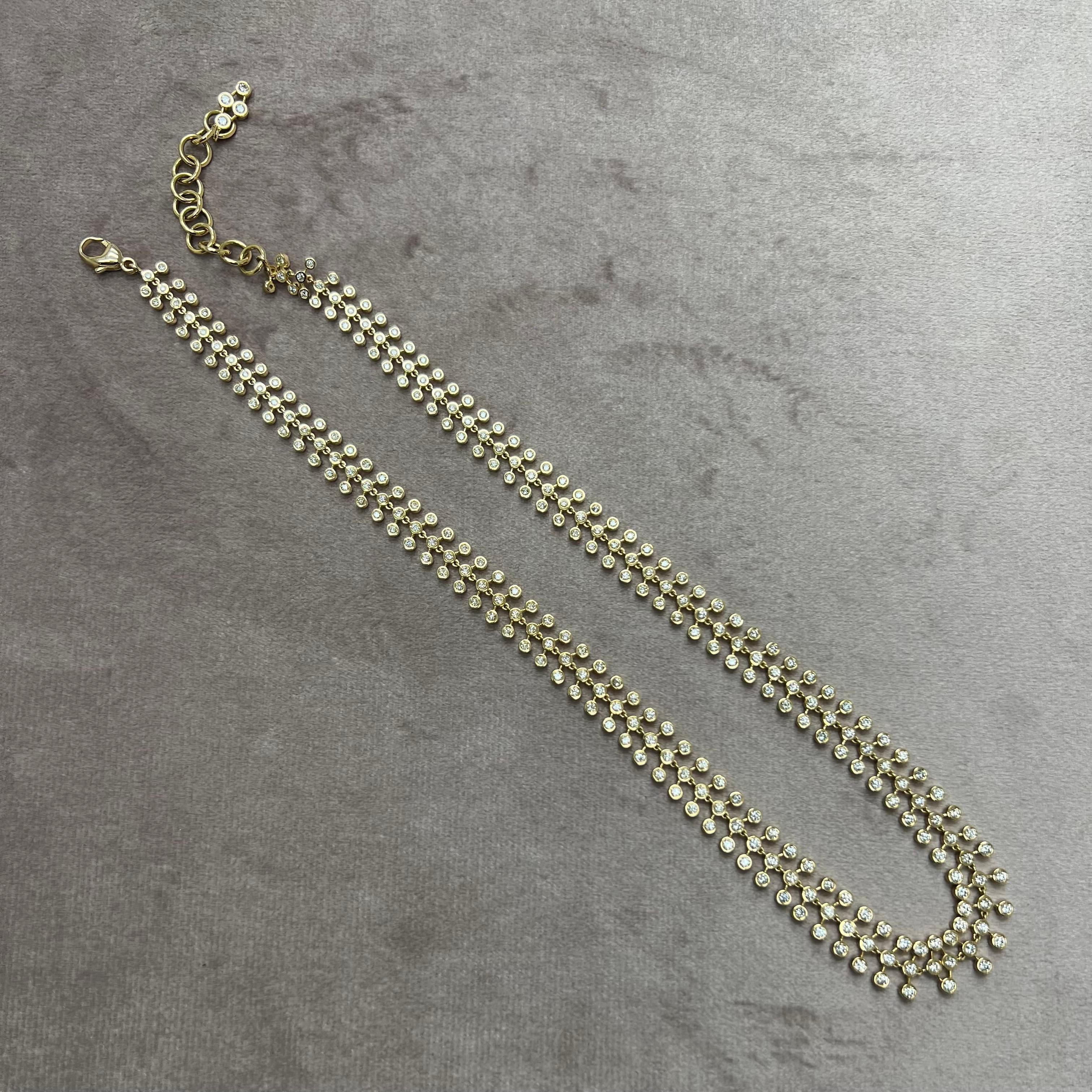 Round Cut Syna Yellow Gold Mogul Necklace with Diamonds For Sale