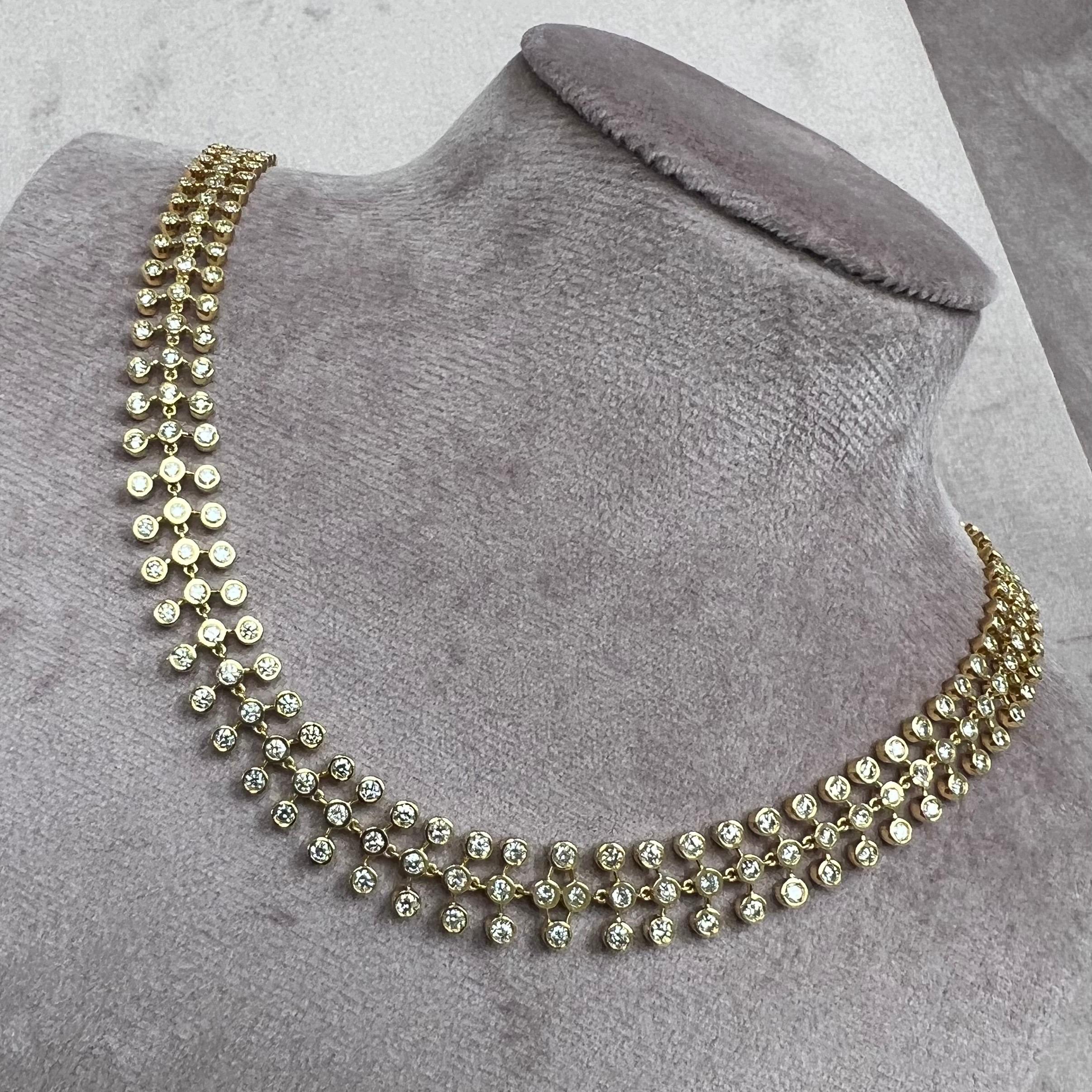 Syna Yellow Gold Mogul Necklace with Diamonds In New Condition For Sale In Fort Lee, NJ