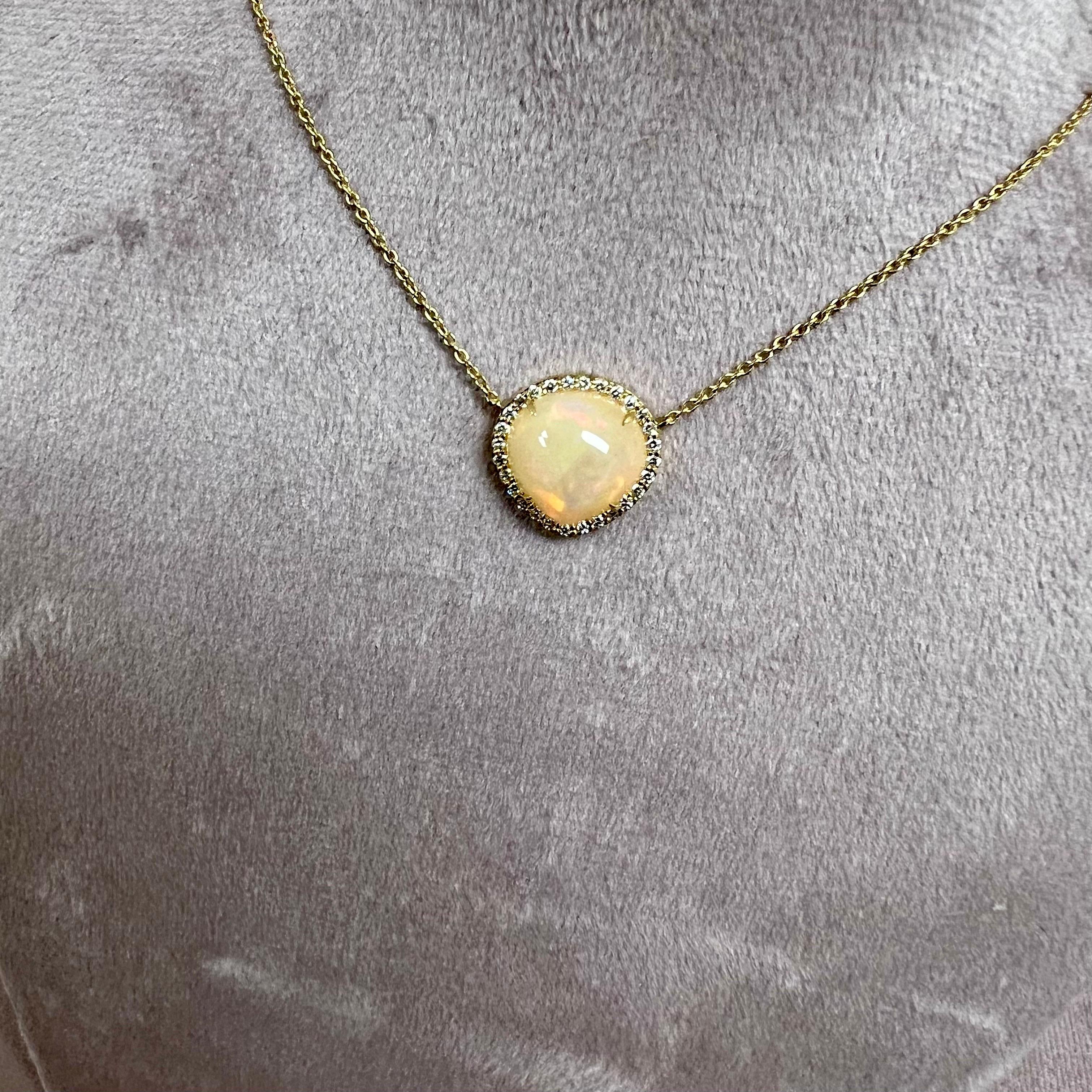 Cushion Cut Syna Yellow Gold Mogul Necklace with Ethiopian Opal and Diamonds For Sale