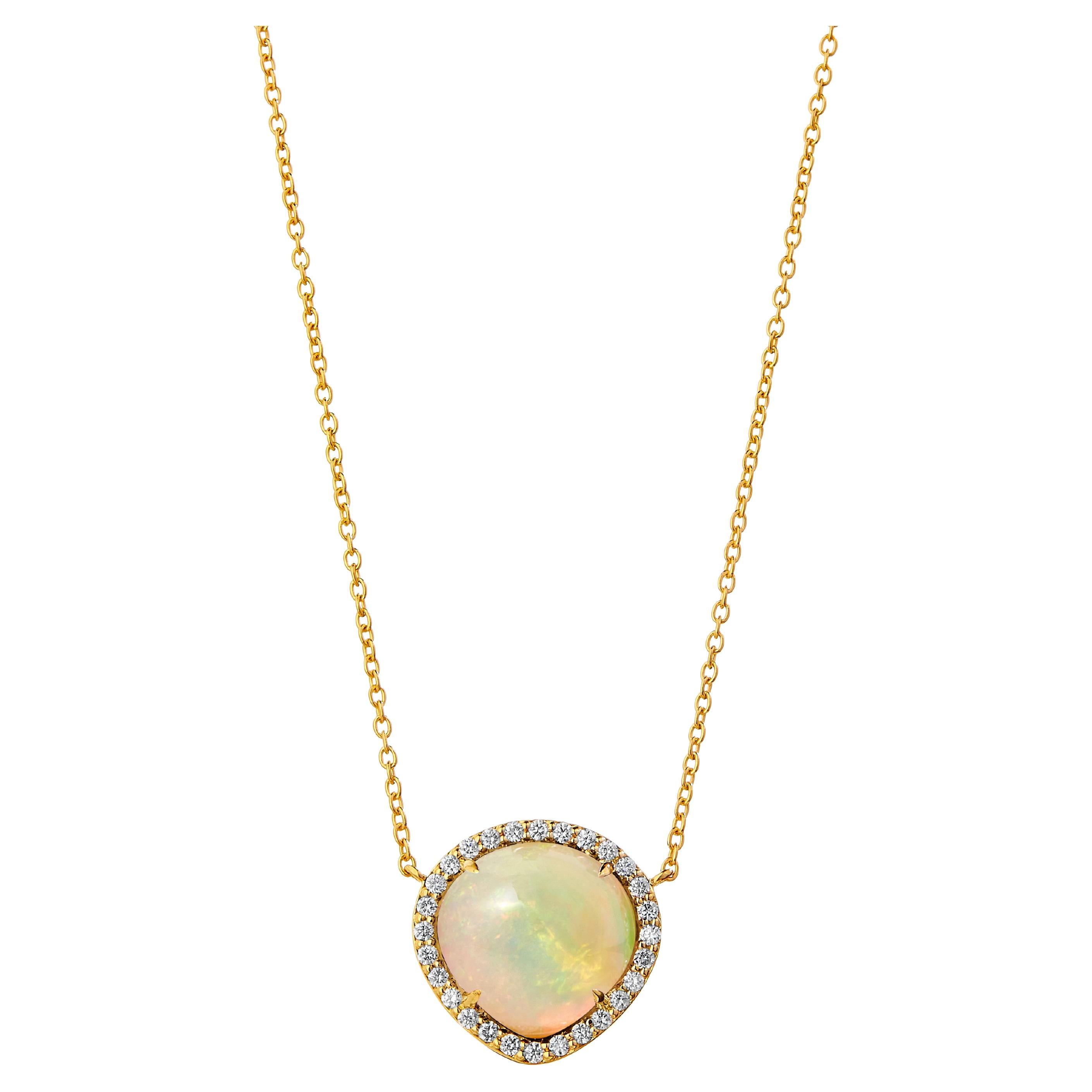 Syna Yellow Gold Mogul Necklace with Ethiopian Opal and Diamonds For Sale