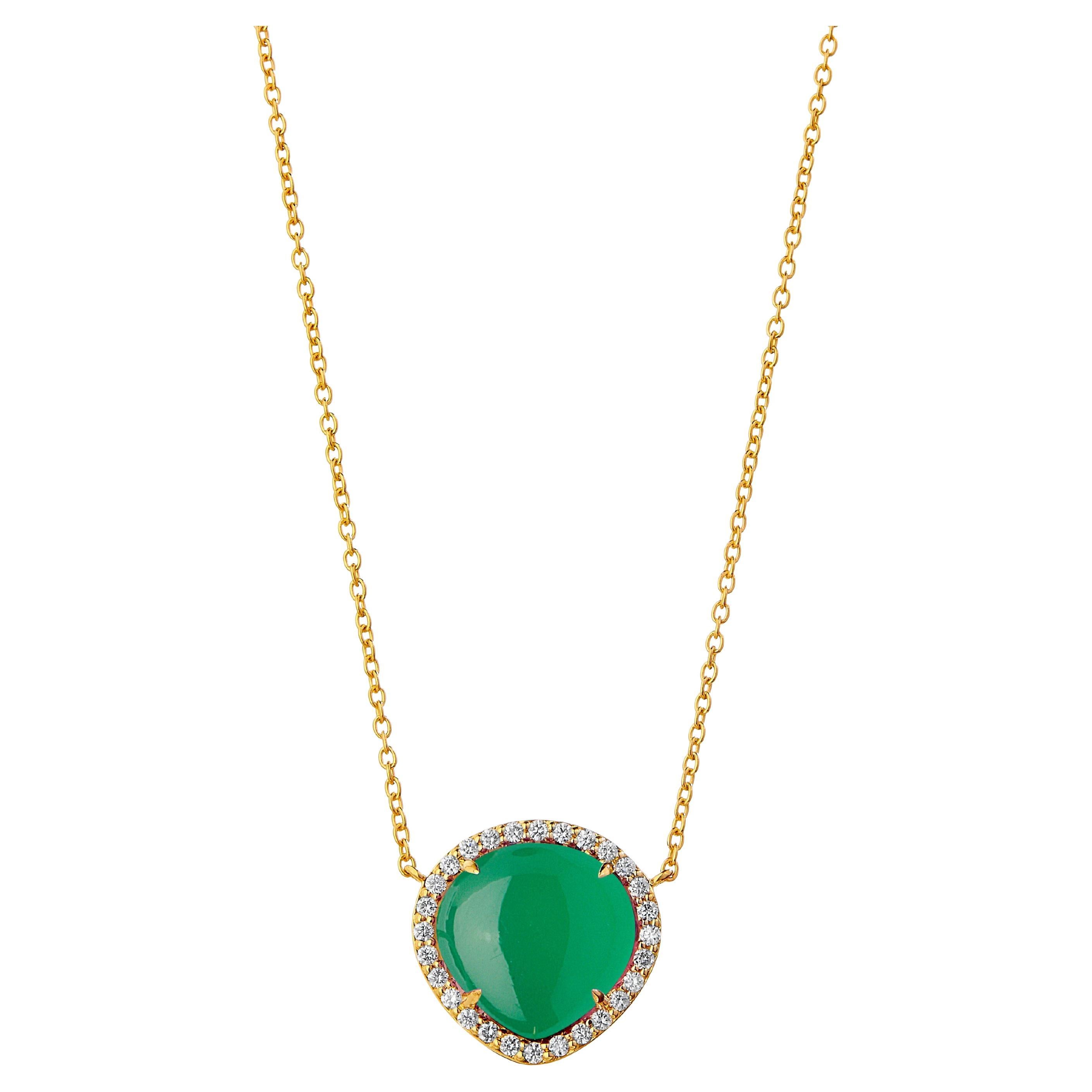 Syna Yellow Gold Mogul Necklace with Green Chalcedony and Diamonds
