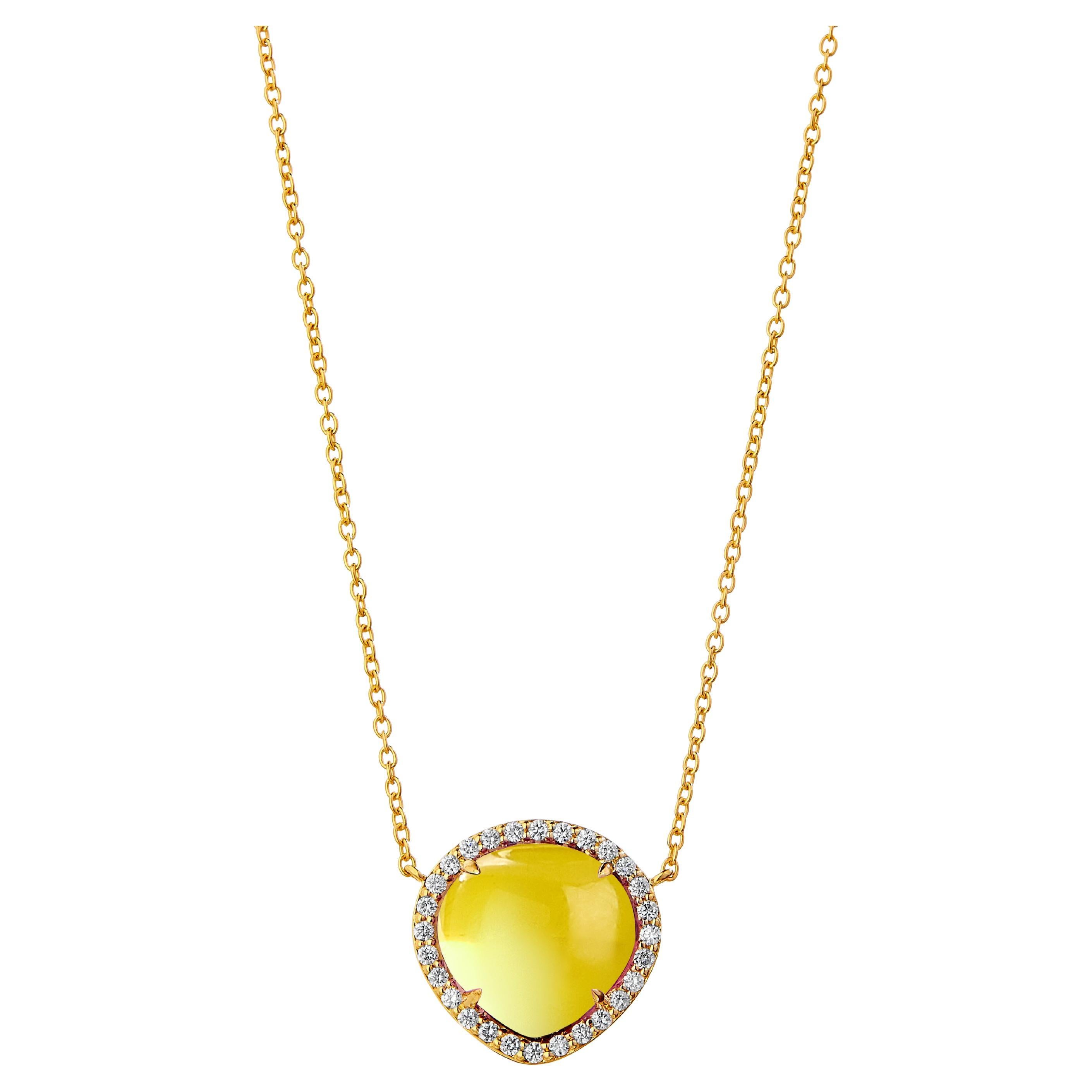 Syna Yellow Gold Mogul Necklace with Lemon Quartz and Diamonds For Sale