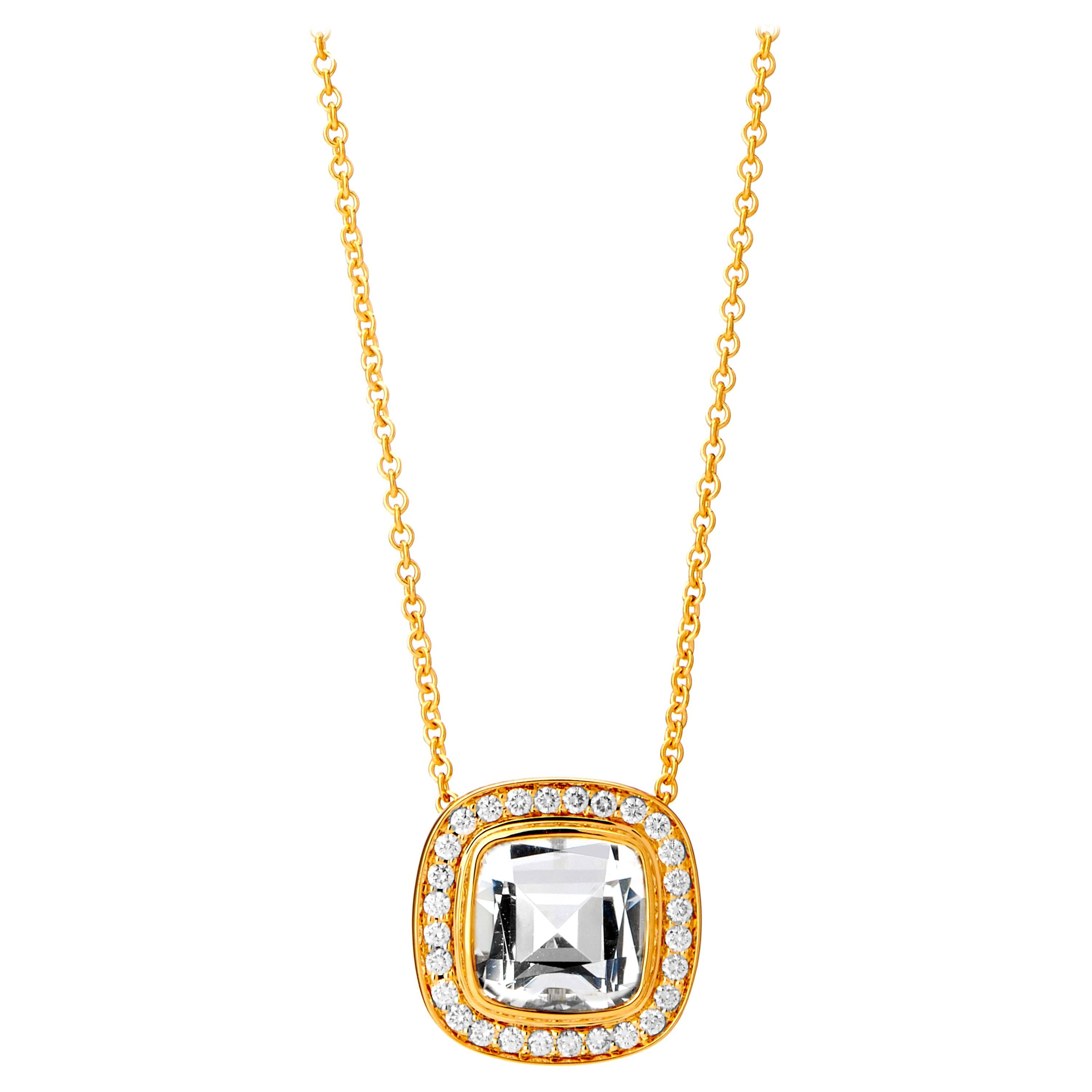 Syna Yellow Gold Mogul Necklace with Rock Crystal and Diamonds For Sale