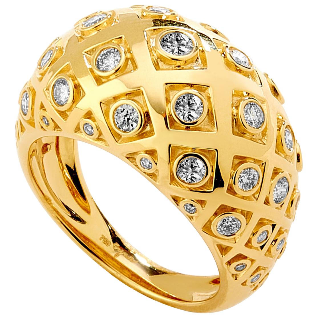 Syna Yellow Gold Mogul Ring with Diamonds For Sale
