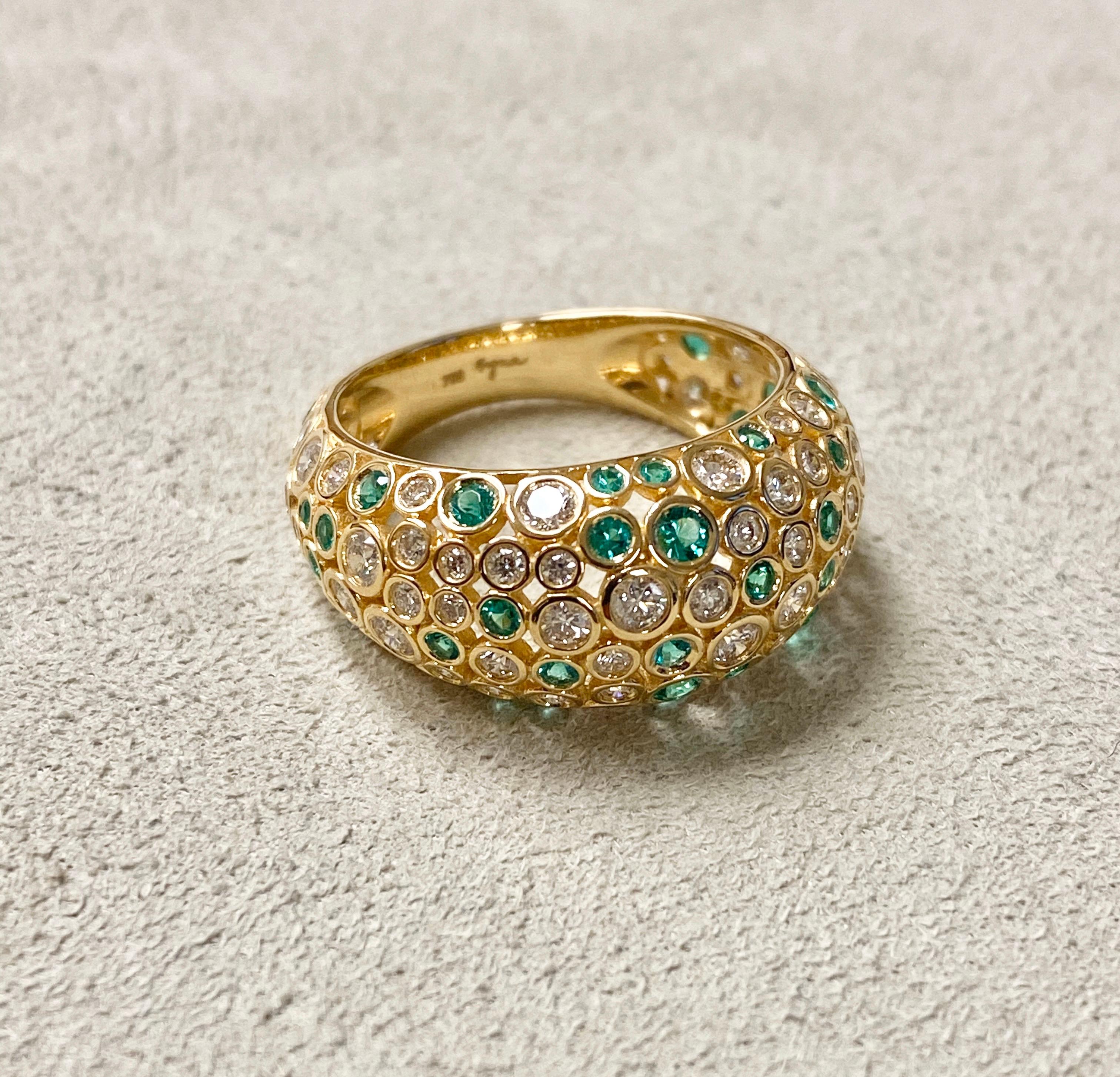 Created in 18 karat yellow gold
Diamonds 1.20 ct approx
Emeralds 0.55 cts approx
Ring size US 6.5, can be sized up or down
Limited edition

Exquisitely crafted in 18 karat yellow gold, this limited edition ring dazzles with diamonds of 1.20 ct and