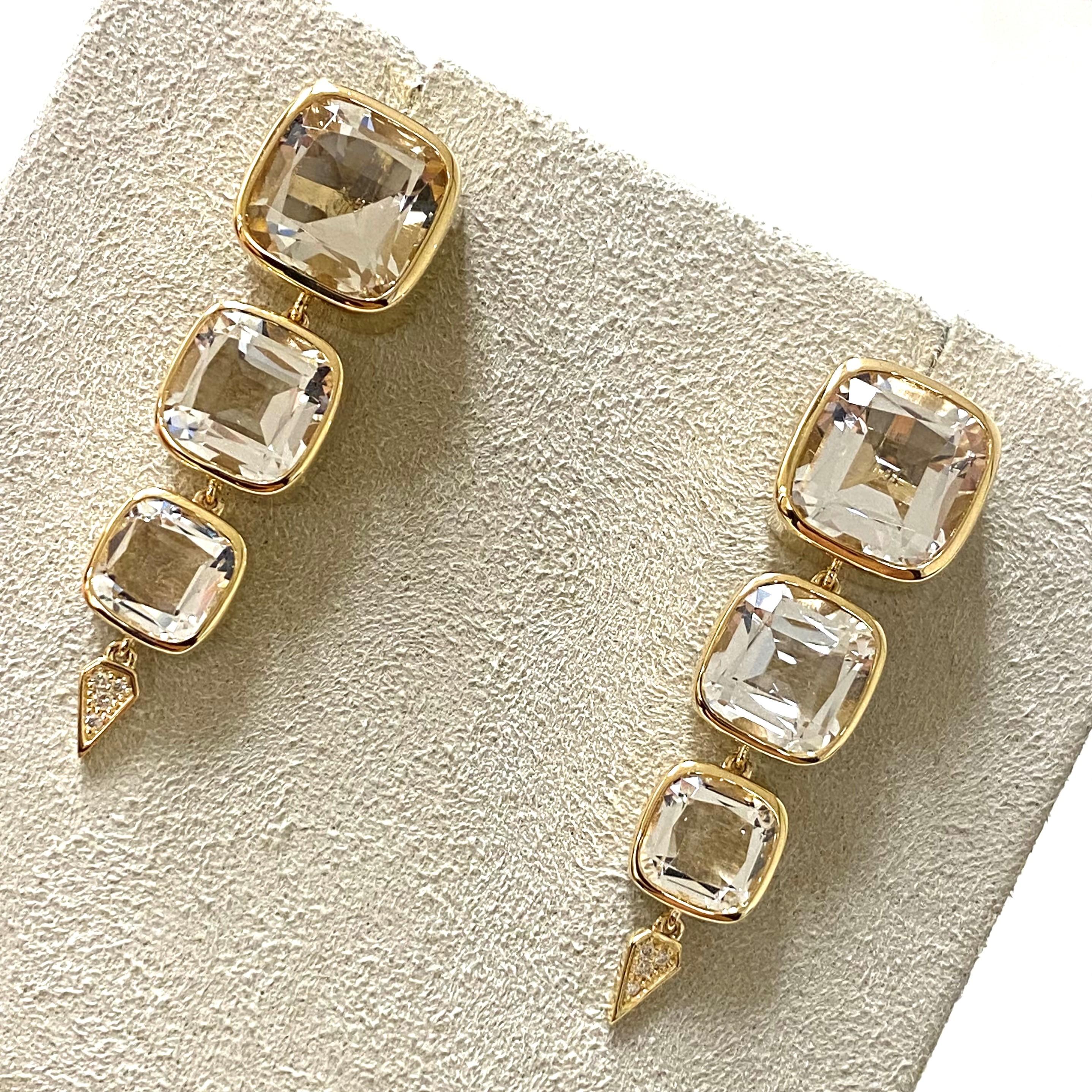 Contemporary Syna Yellow Gold Mogul Rock Crystal Earrings with Champagne Diamonds