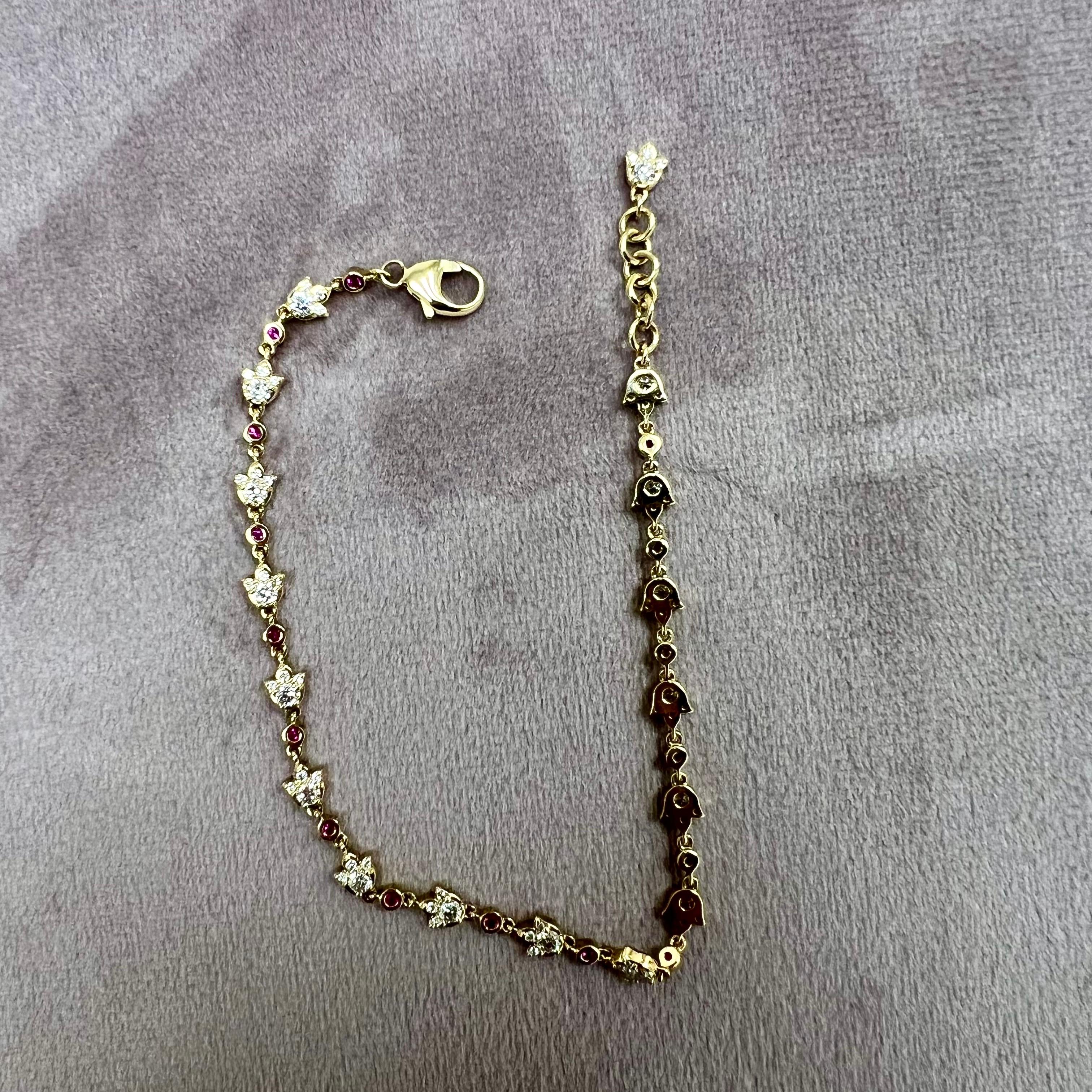 Mixed Cut Syna Yellow Gold Mogul Rubies and Diamonds Bracelet For Sale