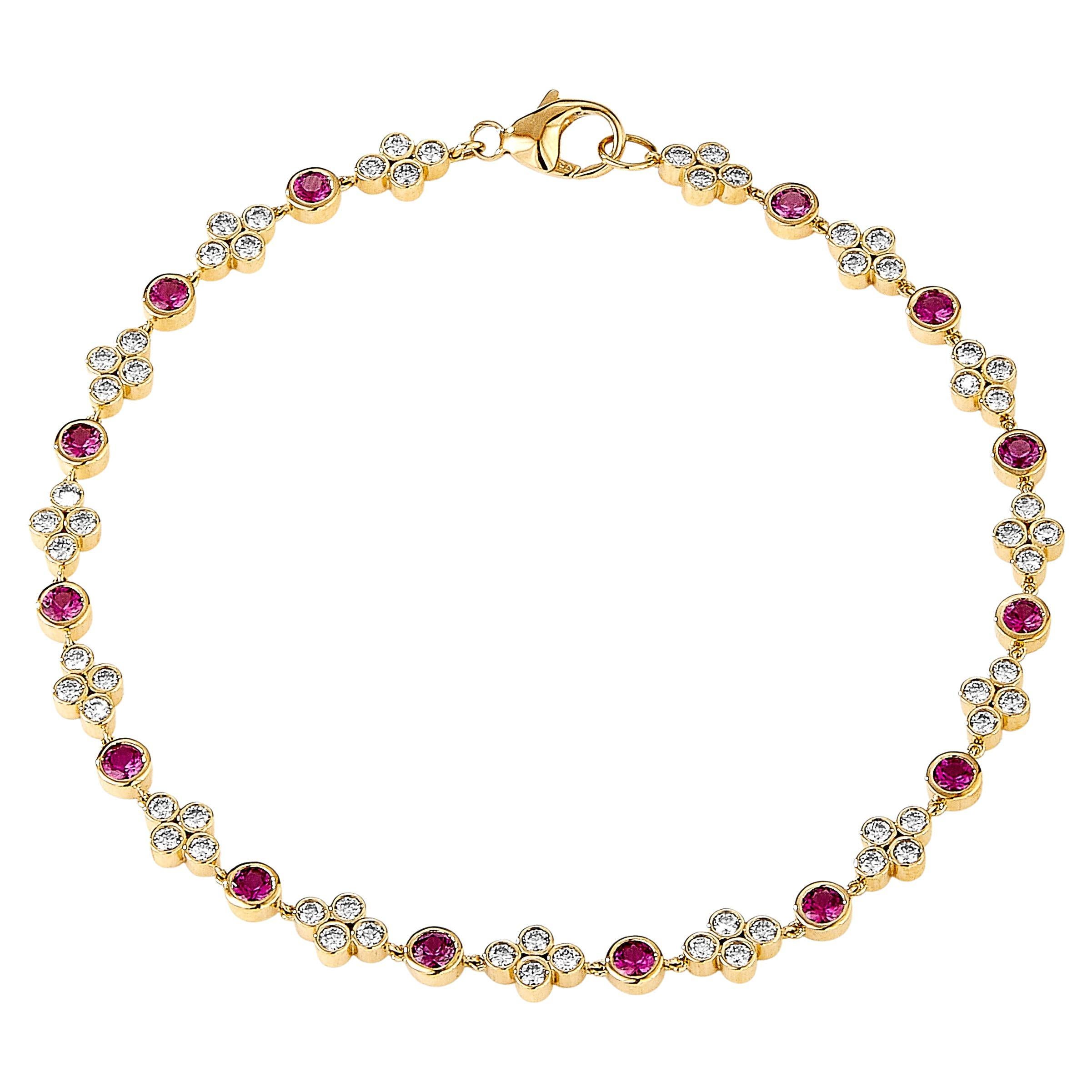 Syna Yellow Gold Mogul Rubies and Diamonds Bracelet For Sale