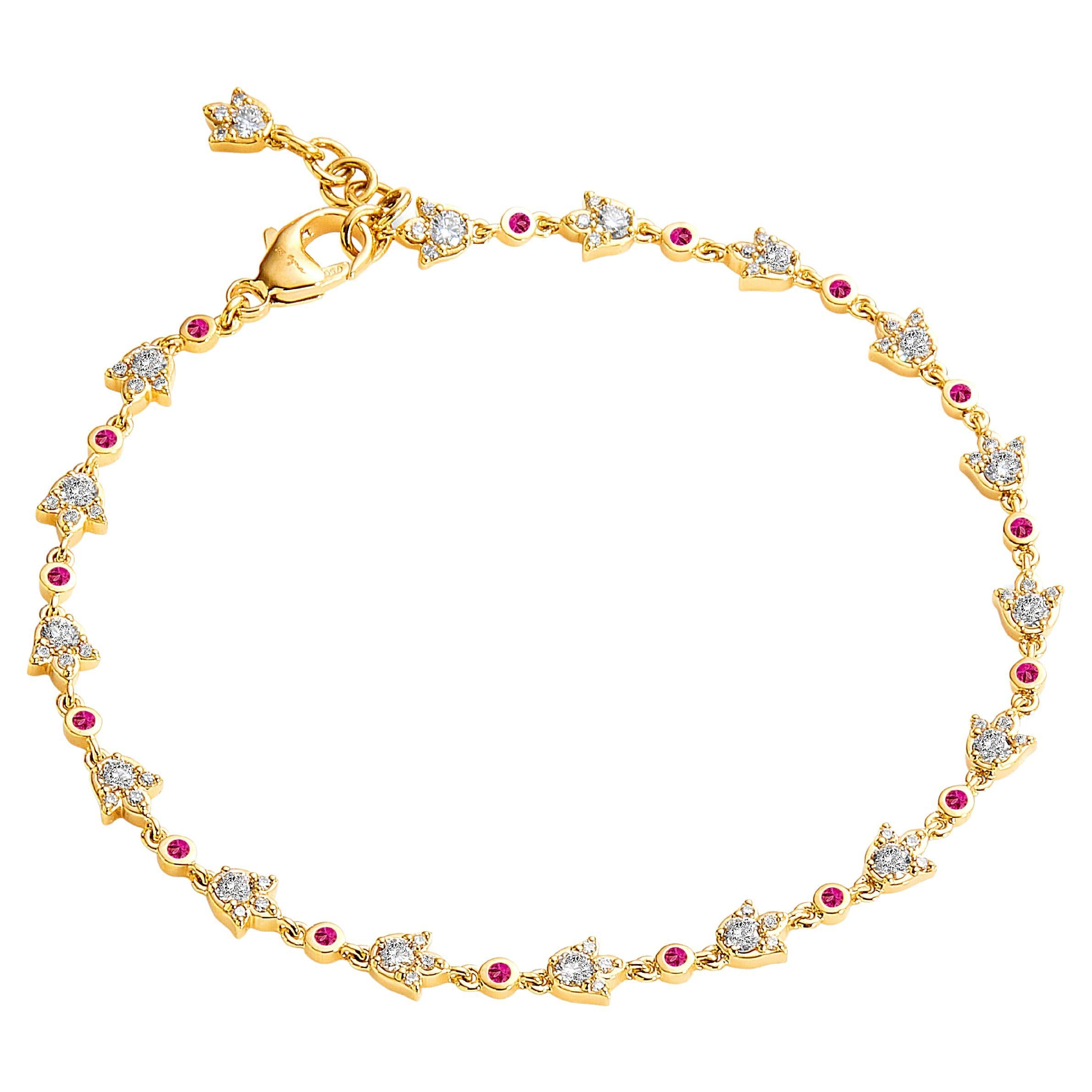 Syna Yellow Gold Mogul Rubies and Diamonds Bracelet For Sale