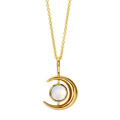 Syna Yellow Gold Moon Pendant with London Blue Topaz and Moon Quartz